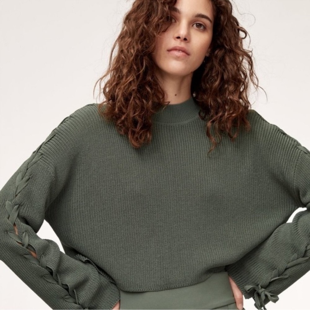 Aritzia Wilfred Salome Knit Sweater with Lace-Up Sleeves